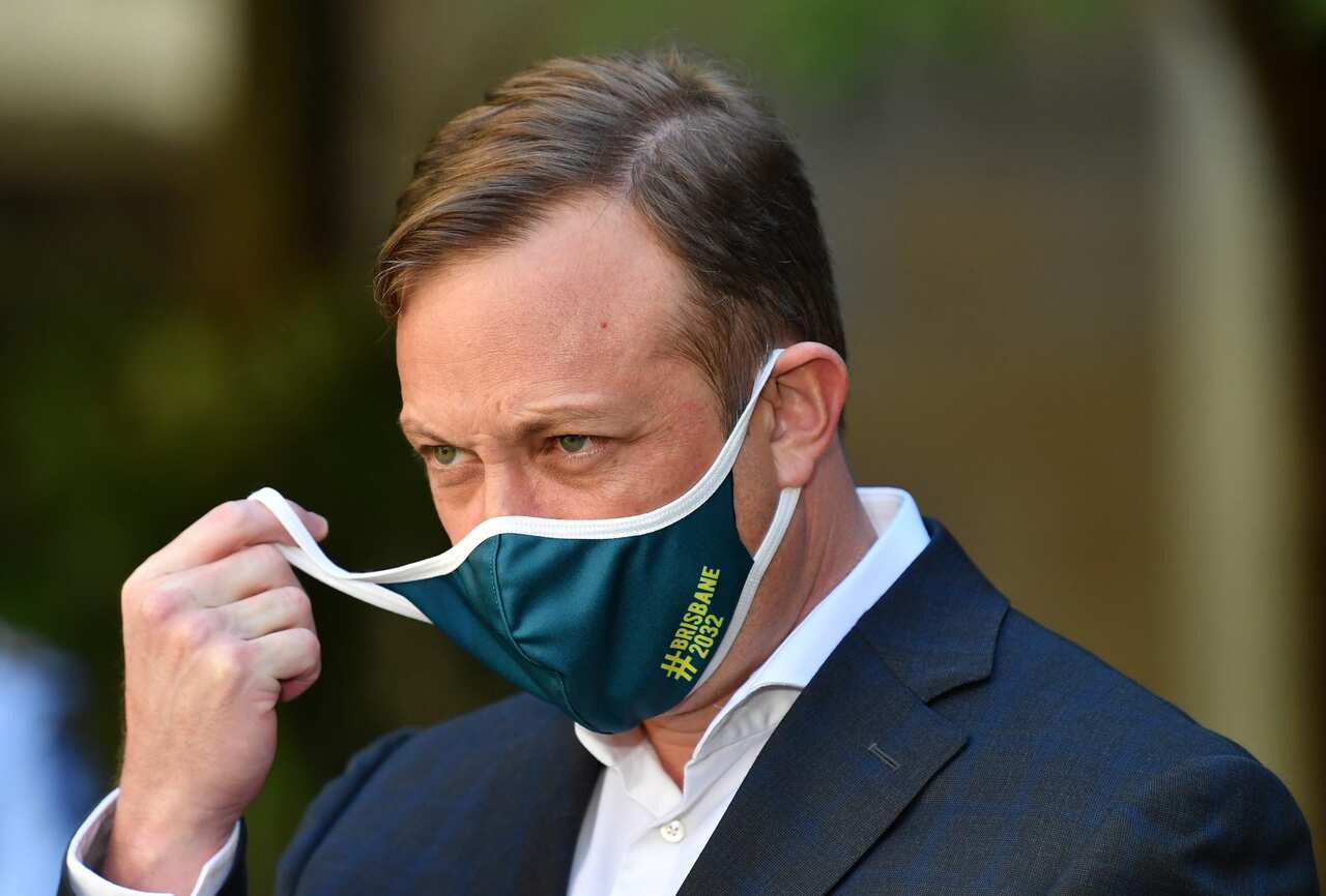 Queensland Deputy Premier Steven Miles is seen during a press conference to provide a COVID-19 update