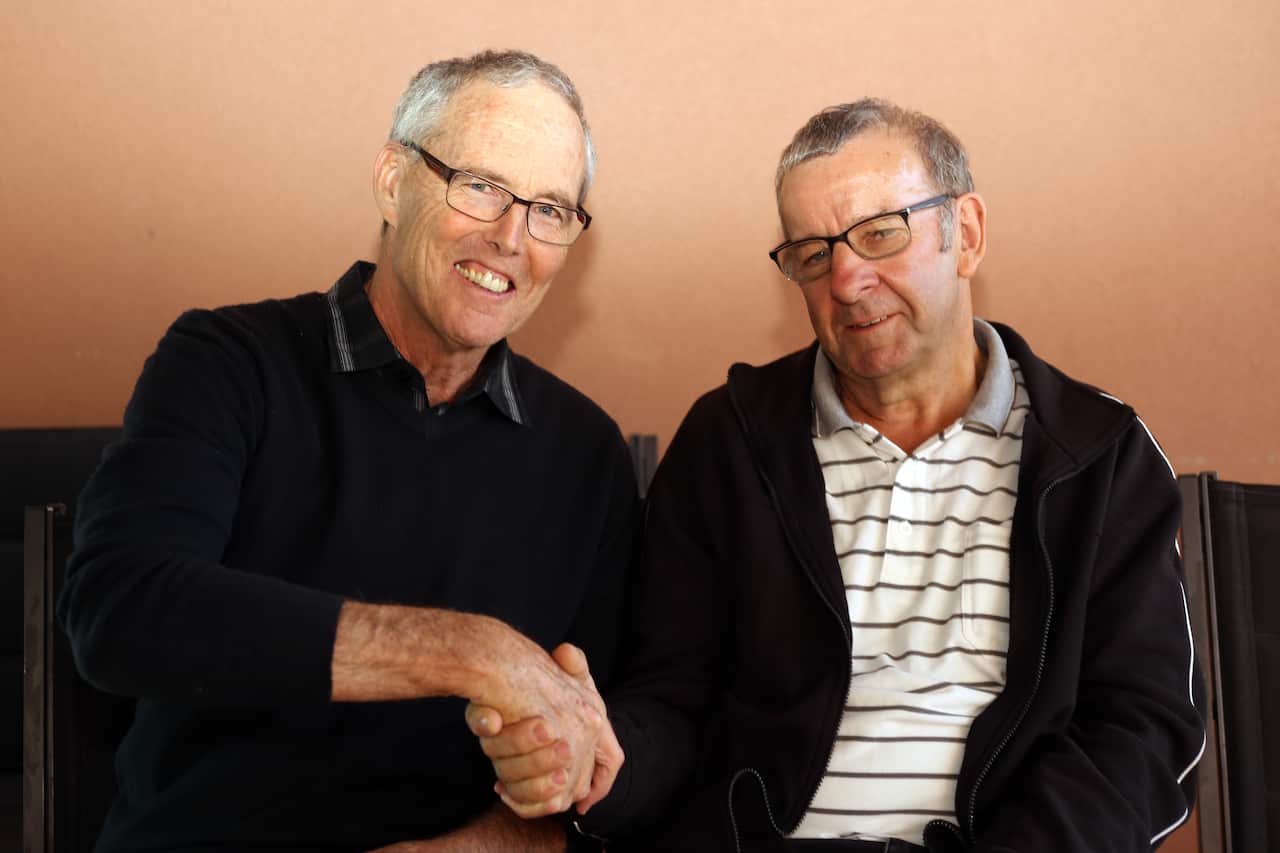 Rob Harvey (R) and Robin Smith (L) meet after forty years since the kidnapping ordeal.