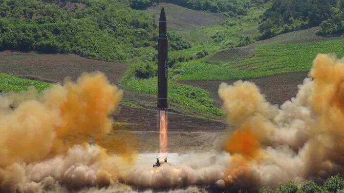 A photo previously released by North Korea, said to be a missile launch.