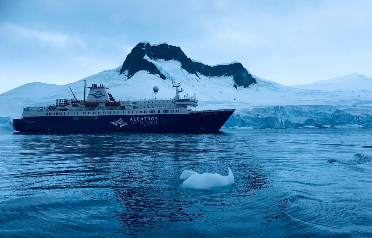 The ship in Antarctic waters.