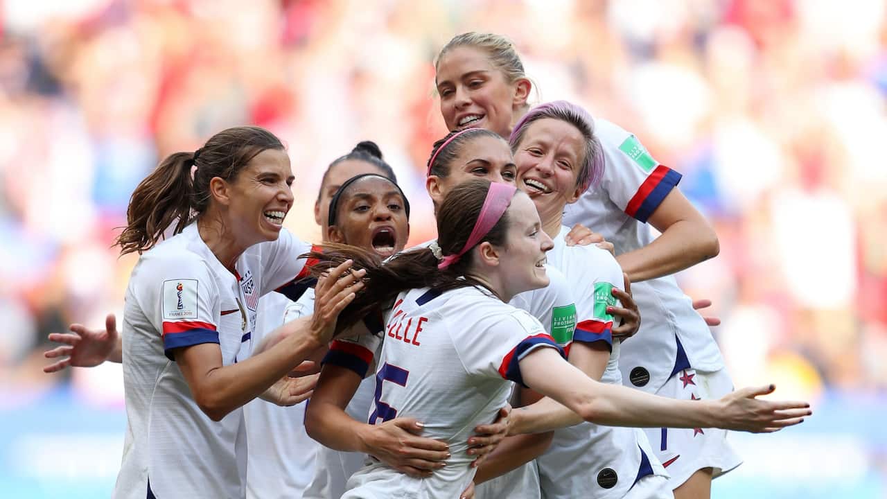 The US team celebrate.