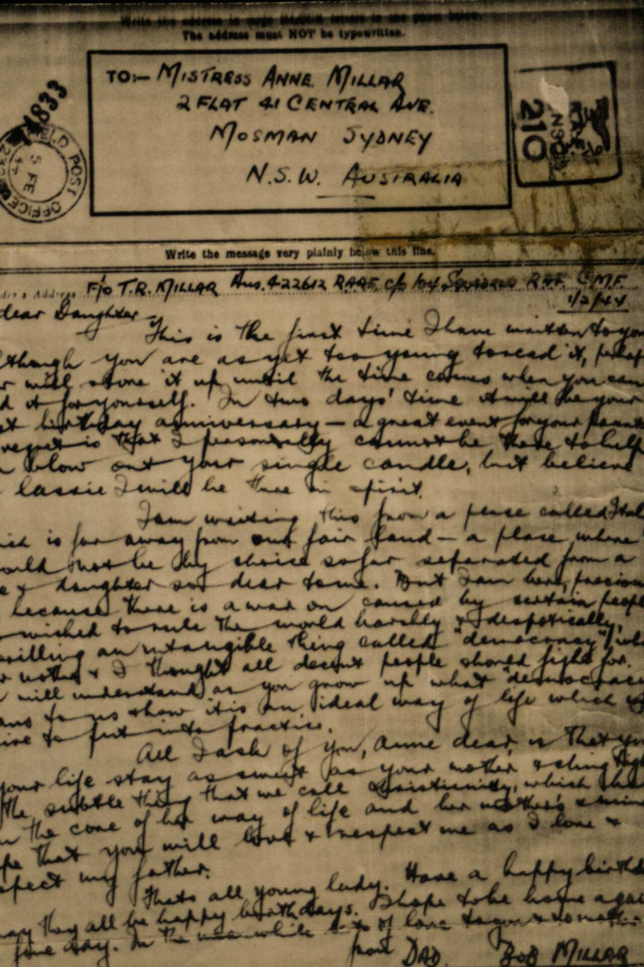 Bob Millar's letter to his daughter Anne.