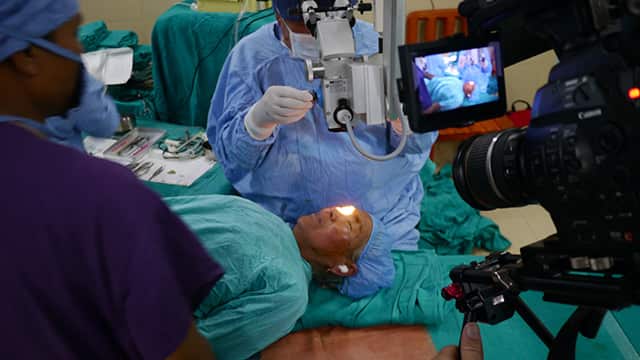 Dr Ruit's pioneering surgery is delicate, but takes only seven minutes. Here, he operates on Ang Lhamu who's been blind for four years.