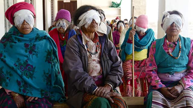 Dr Ruit treks to the most remote parts of Nepal to give his patients free treatment, and there's always a queue waiting for him.