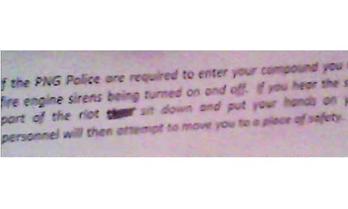 One asylum seeker has provided SBS with photographs of notices taped to a pin board, instructing Manus Island detainees of what to do in the event of another incident. (Image: Asher Wolf)