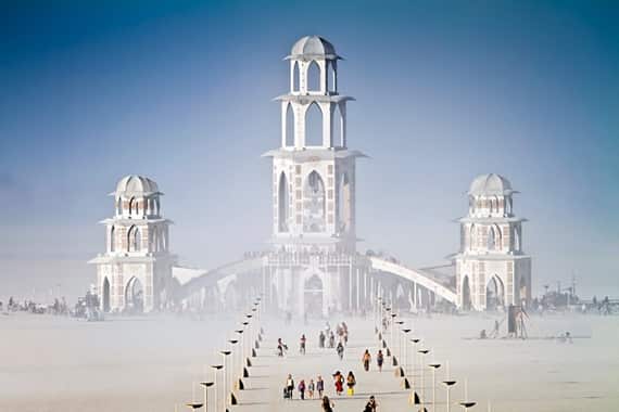 The Temple of Transition, from Burning Man 2011, was the largest temple ever erected at the event, at 120 feet tall. It was constructed of wood and canvas by artists Chris Hankins, Diarmaid Horkan, and a loosely assembled collective from countries as far 