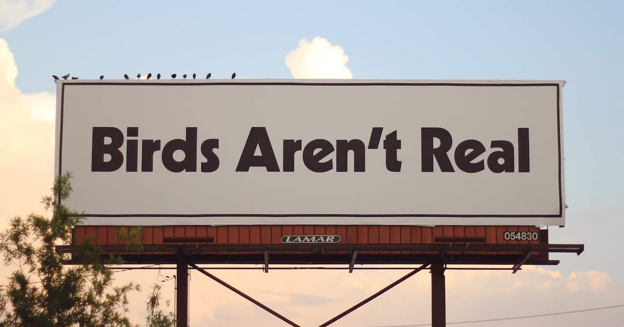 A billboard sponsored by the Birds Aren't Real movement that was erected in Memphis, Tennessee.