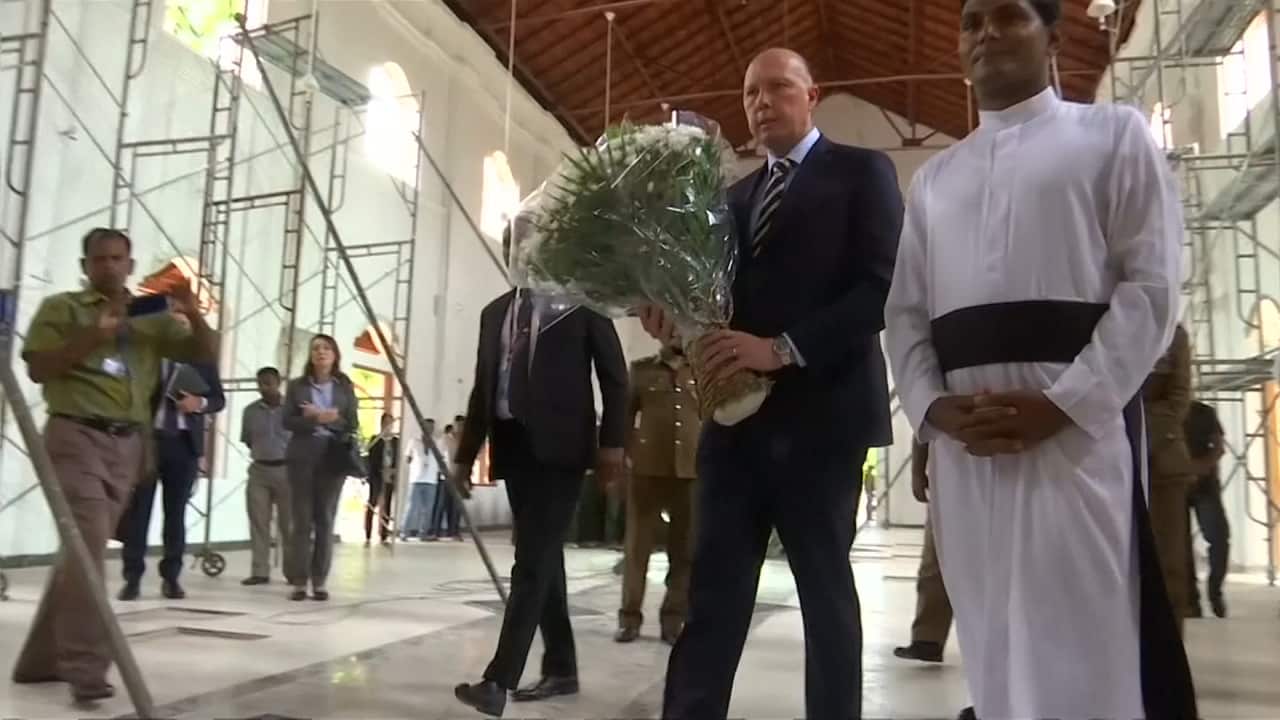 Peter Dutton visits a bombed Sri Lankan church as part of his tour. 