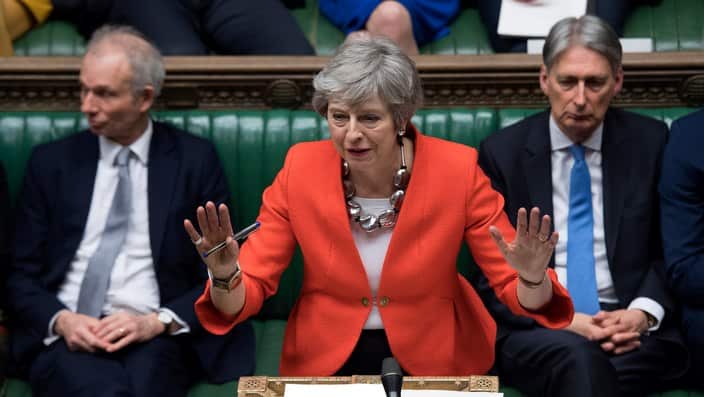 Theresa May speaking during the Brexit deal debate in Parliament 