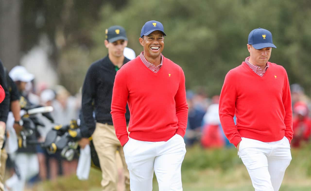 Tiger Woods during the first round of the Presidents Cup golf tournament at the Royal Melbourne Golf Club.