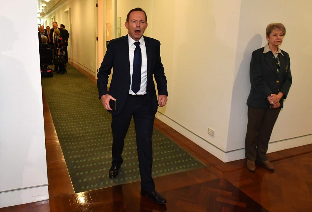 Former prime minister Tony Abbott leaving the Liberal Party room meeting on Friday. 