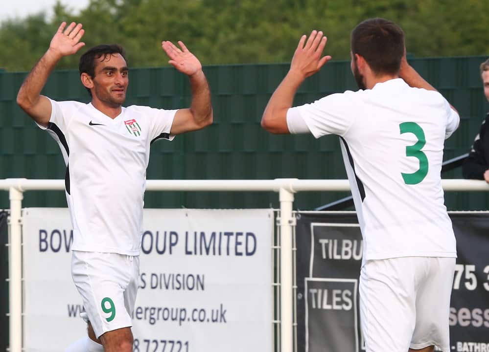 TAstamur Tarba of Abkhazia celebrates his goal.