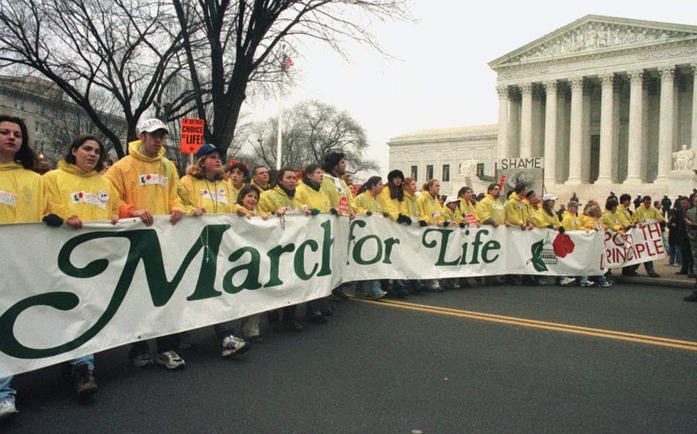 Activists outside the Supreme Court on the day in 1973 that Roe v Wade was decided.