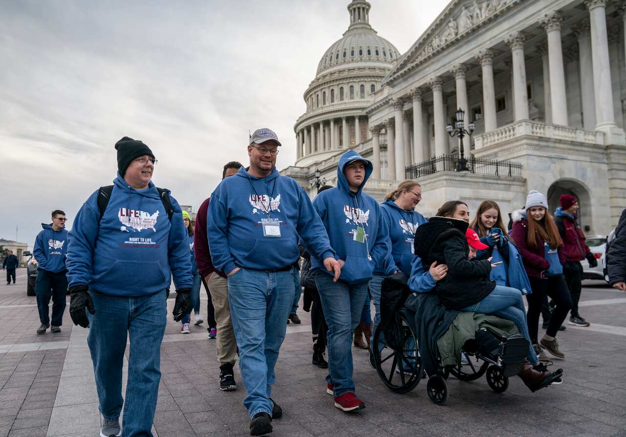 Activists attending the March for Life anti-abortion rally visit the Capitol in Washington.