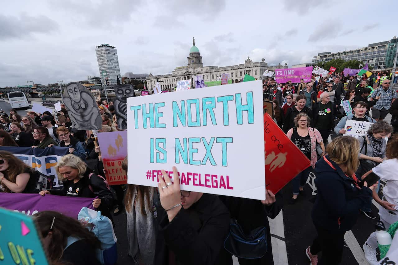 Protesters during an abortion rights campaign march in Dublin last month. 