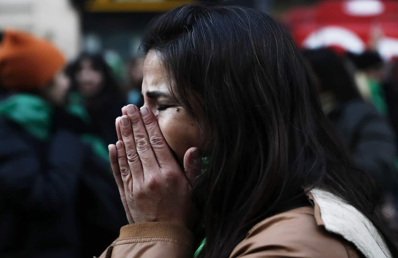 People celebrate the Chamber of Deputies' decision of approving the bill of decriminalisation of abortion