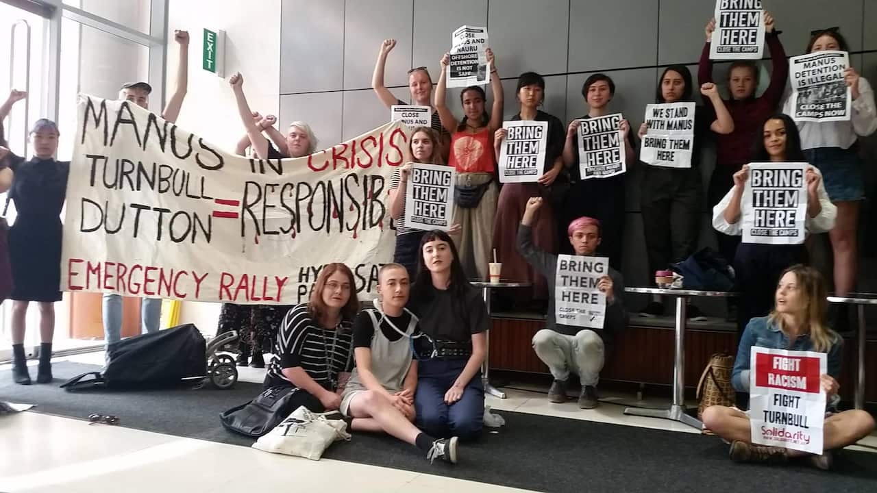 An image of the protesters inside the Sydney immigration office.