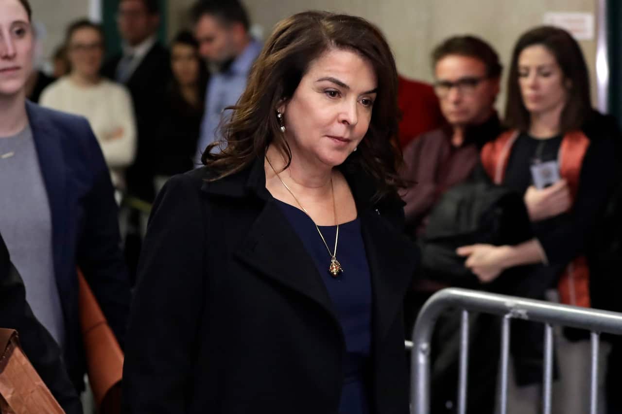 Actor Annabella Sciorra arrives back at court after a break. 