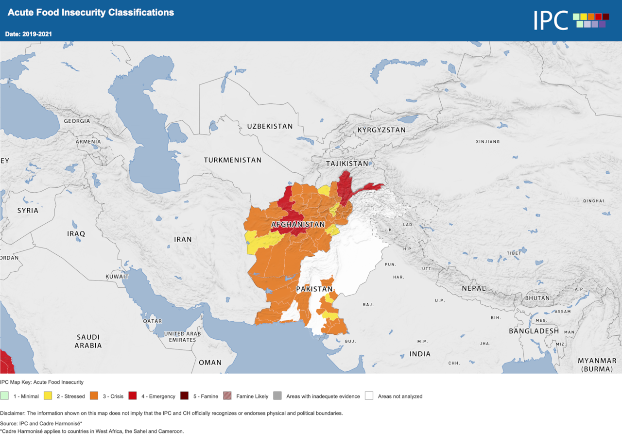 The Integrated Food Security Phase Classification has mapped out areas with highest food insecurity in Afghanistan.