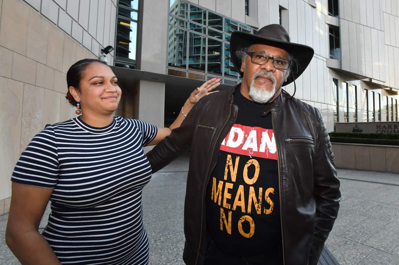 Murrawah Johnson (left) and Adrian Burragubba (right) from the Wangan and Jagalingou traditional owners group.