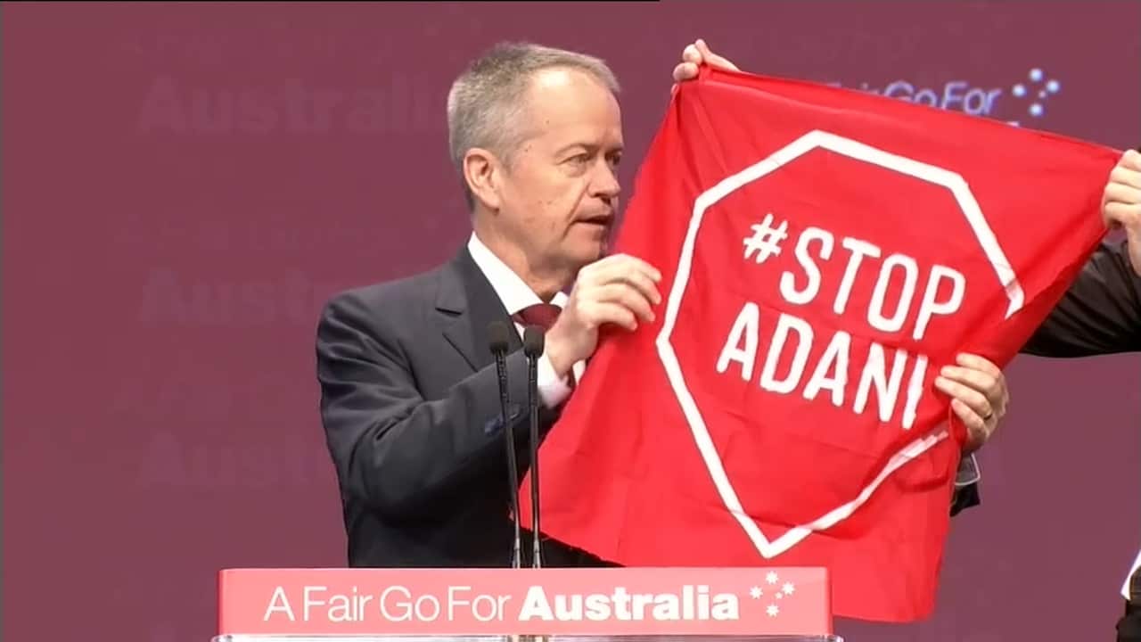 Bill Shorten's speech was disrupted by a group of protesters.