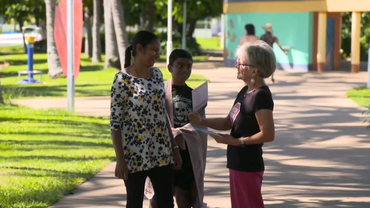 Wendy Tubman from the Stop Adani Townsville speaks to voters.