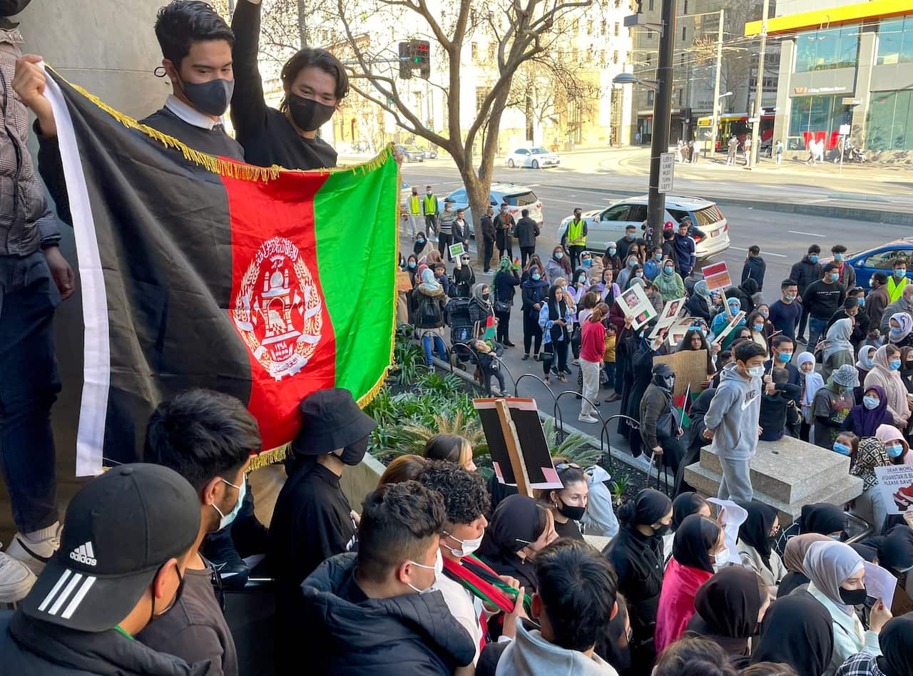 Hundreds rallied in Adelaide on Saturday, protesting against the Taliban's violence in Afghanistan.