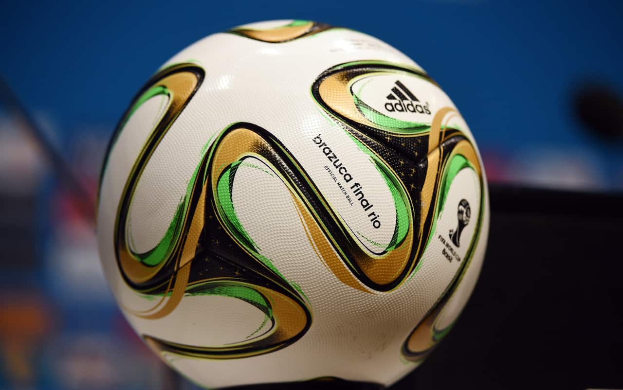 The official Adidas-sponsored Brazuca ball used in the World Cup 2014 final.