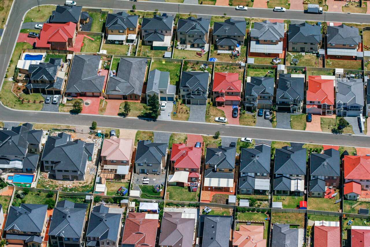 An aerial view of properties in a Western Sydney suburb.