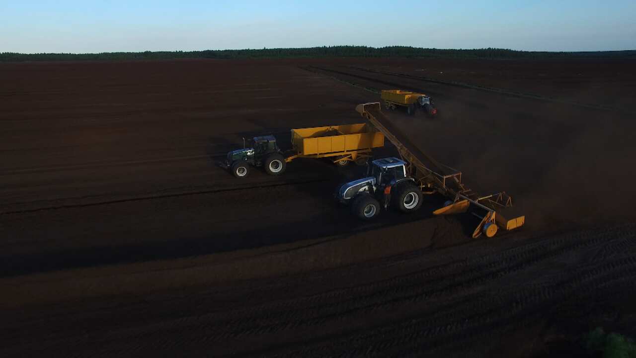 Aerial view of peat production site in Siikalatva, Finland. 
