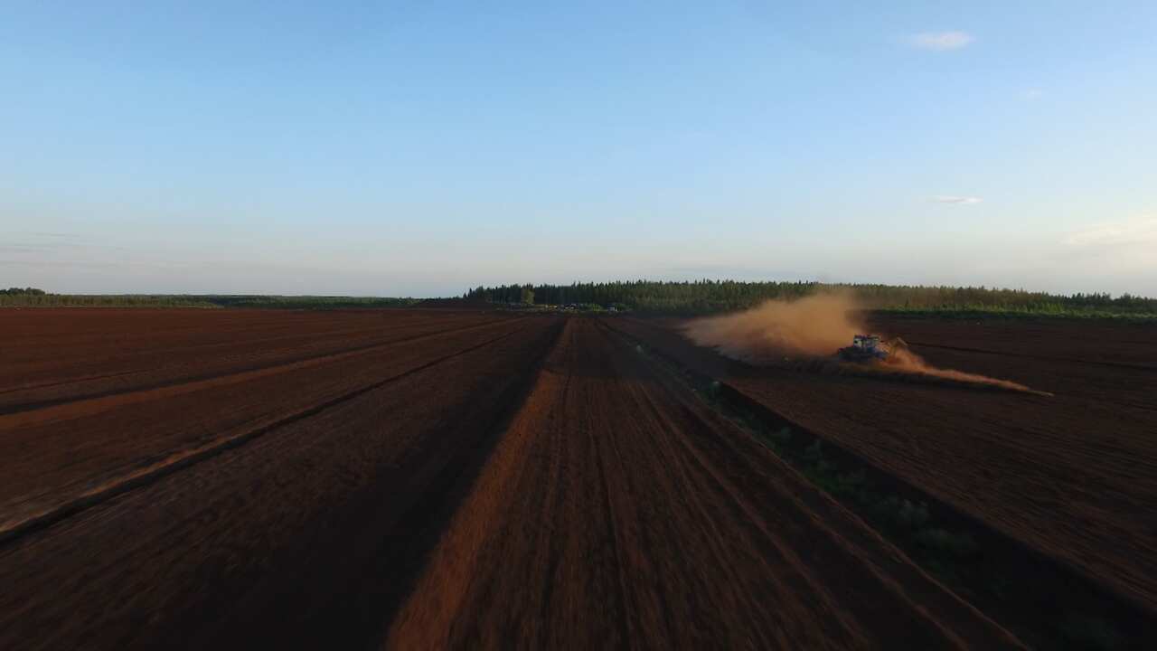 Aerial view of peat production site in Siikalatva, Finland.