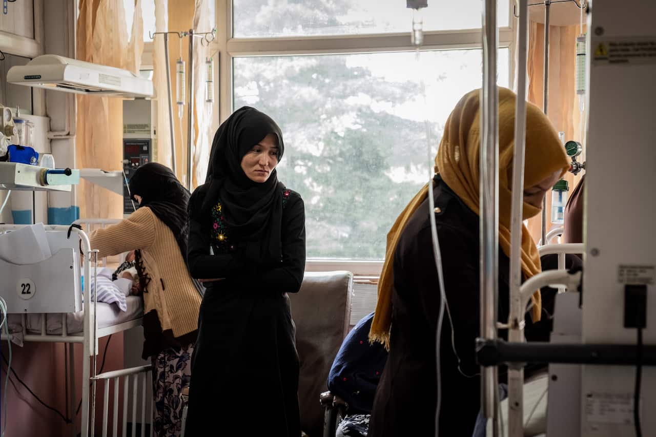 A relative of Suraya Ibrahimi, helped look after some newborns at Ataturk hospital in Kabul, Afghanistan, Wednesday, May 13, 2020, that were saved during the Barchi hospital attack. (Jim Huylebroek/The New York Times)