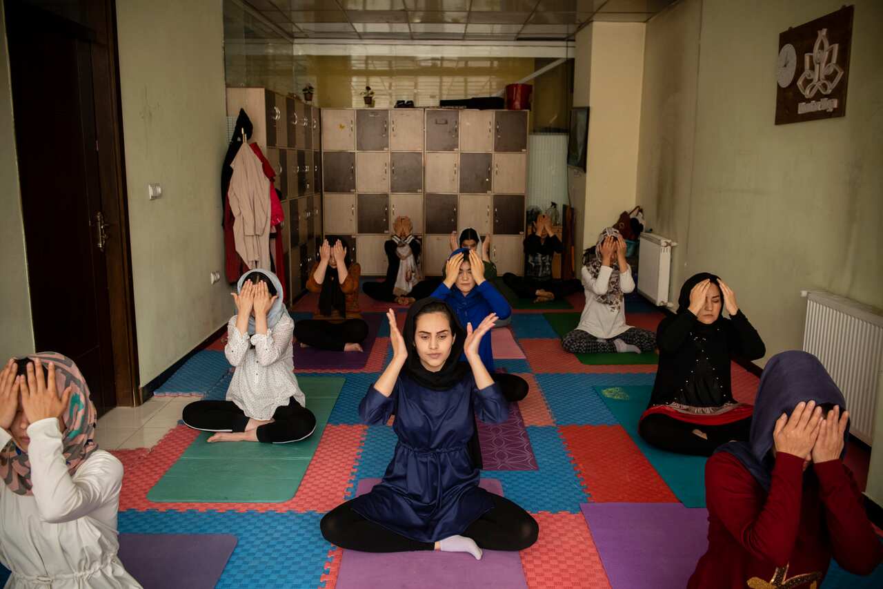 A file photo of women practicing yoga in Kabul, Afghanistan, 17 April, 2021. 