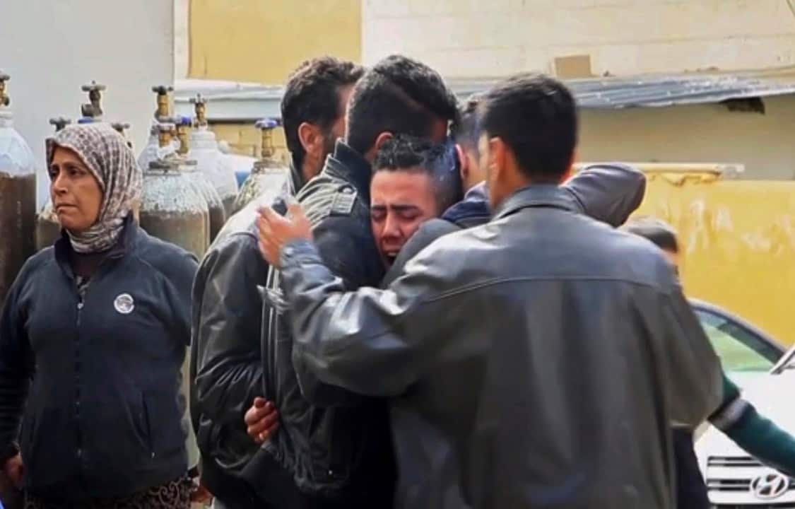 The scenes outside a hospital in Afrin following Turkish airstrikes on February 14, 2018.