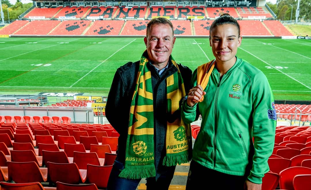Matildas head coach Alen Stajcic and Matildas Chloe Logarzo at an event in Sydney in September last year. 