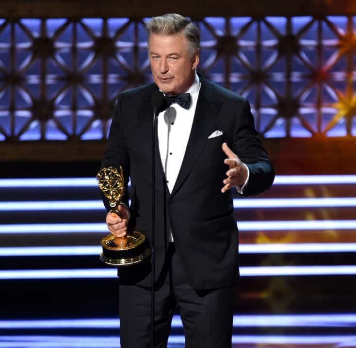 Alec Baldwin accepts the award for outstanding supporting actor in a comedy series for "Saturday Night Live" at the 69th Primetime Emmy Awards 