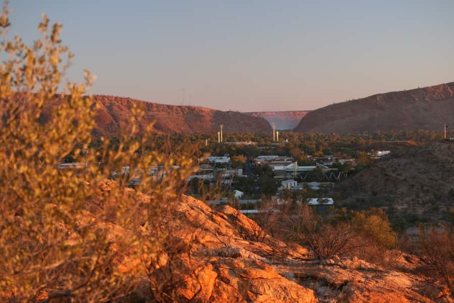 The view of the rock mountains in Alice Springs.
