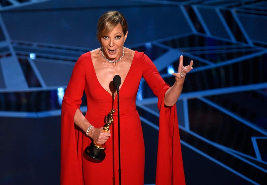 Allison Janney accepts the award for best performance by an actress in a supporting role for "I, Tonya" at the Oscars on 4 March, 2018.