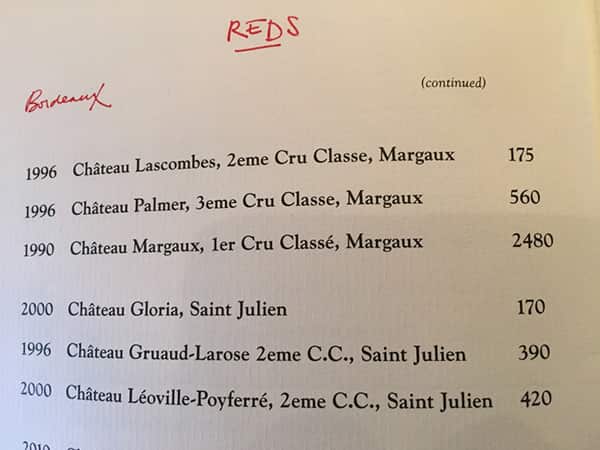 Wine list