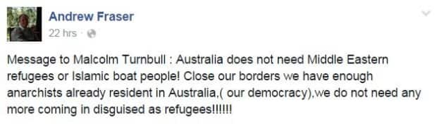 The Facebook post by Andrew Fraser