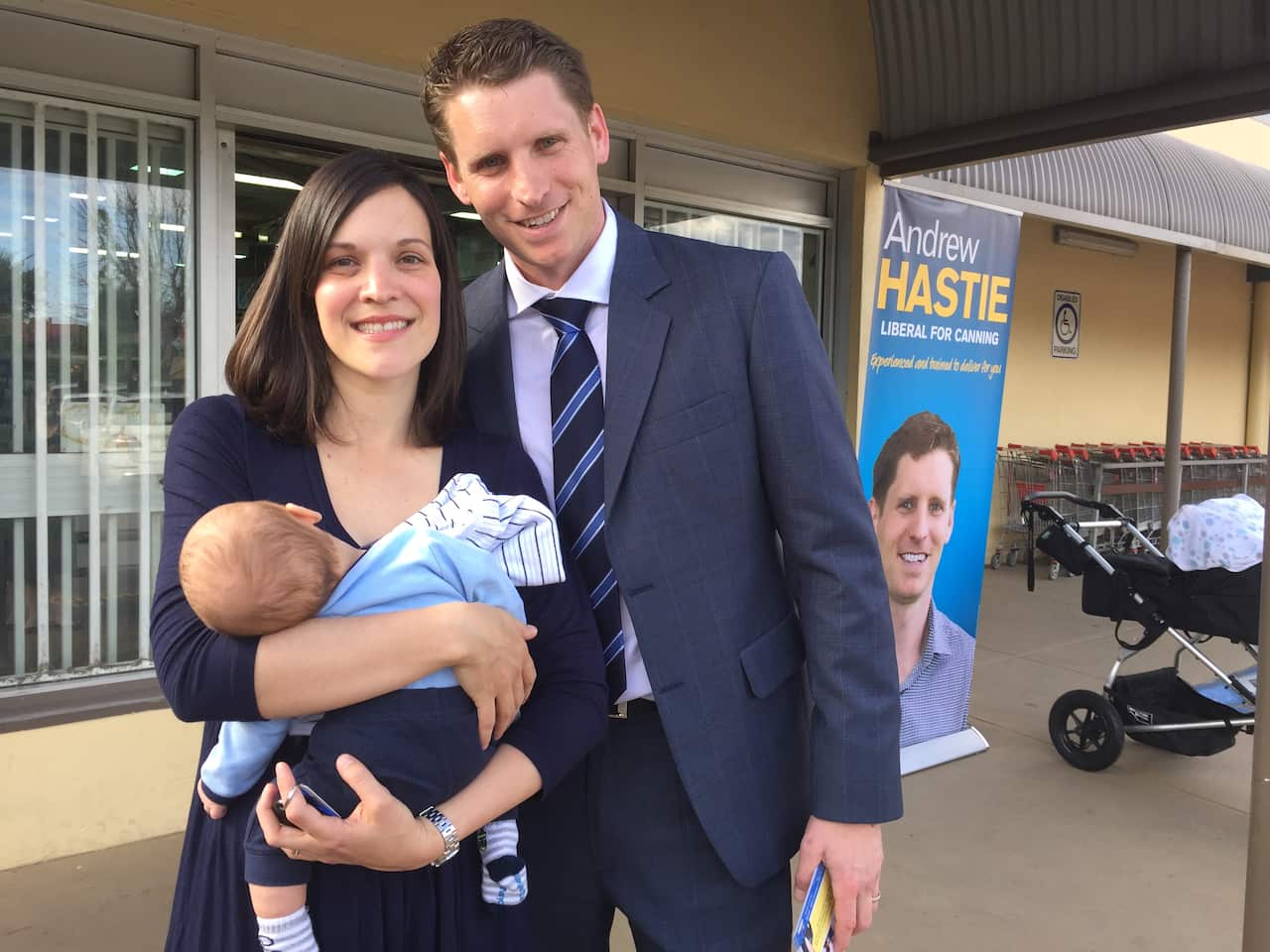 Andrew Hastie’s wife Ruth and seven-week-old son Jonathan are on the campaign trail with the former SAS soldier (Photo: Ryan Emery, SBS)