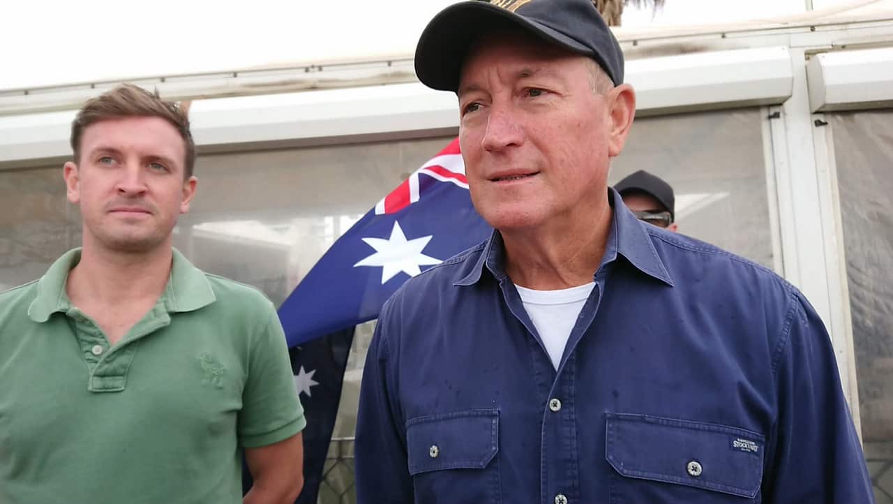 Independent Senator Fraser Anning attending a protest organised by Neil Erikson at St Kilda beach.