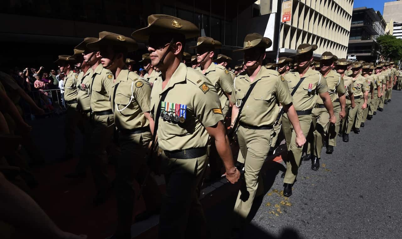 (File Image) Australian Army soldiers participate in an Anzac Day march.