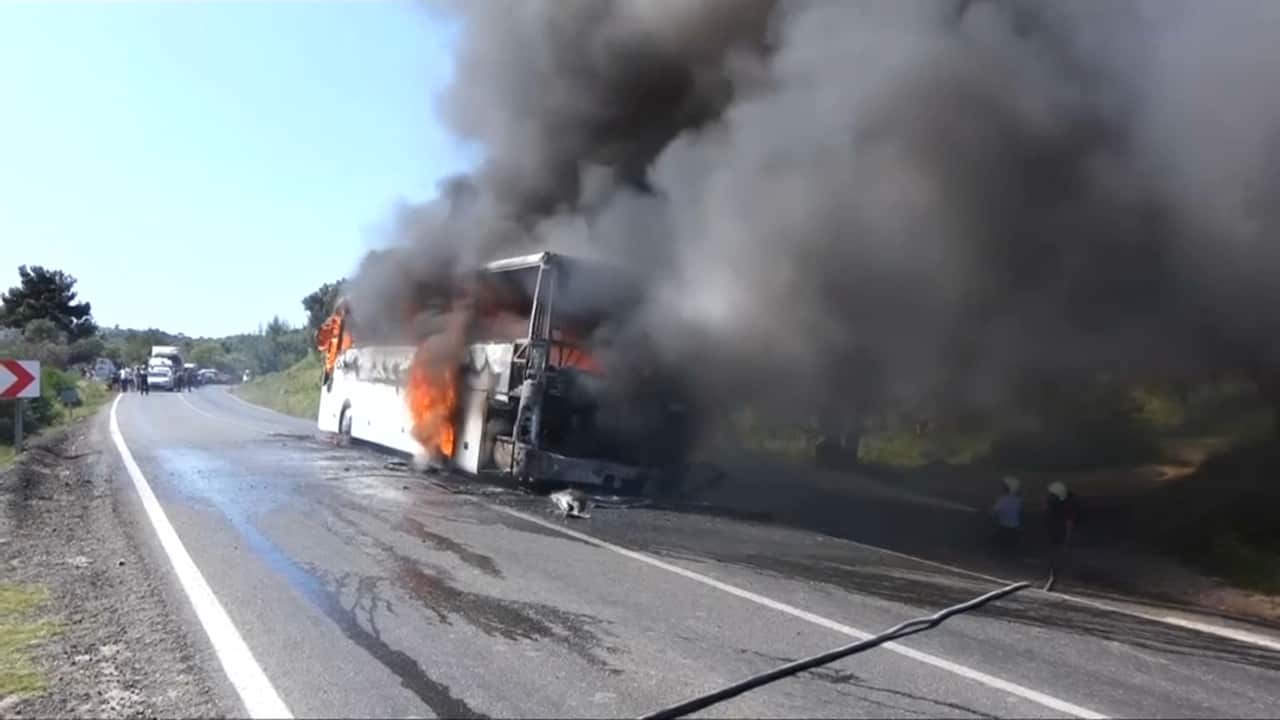 The bus heading for the Anzac service