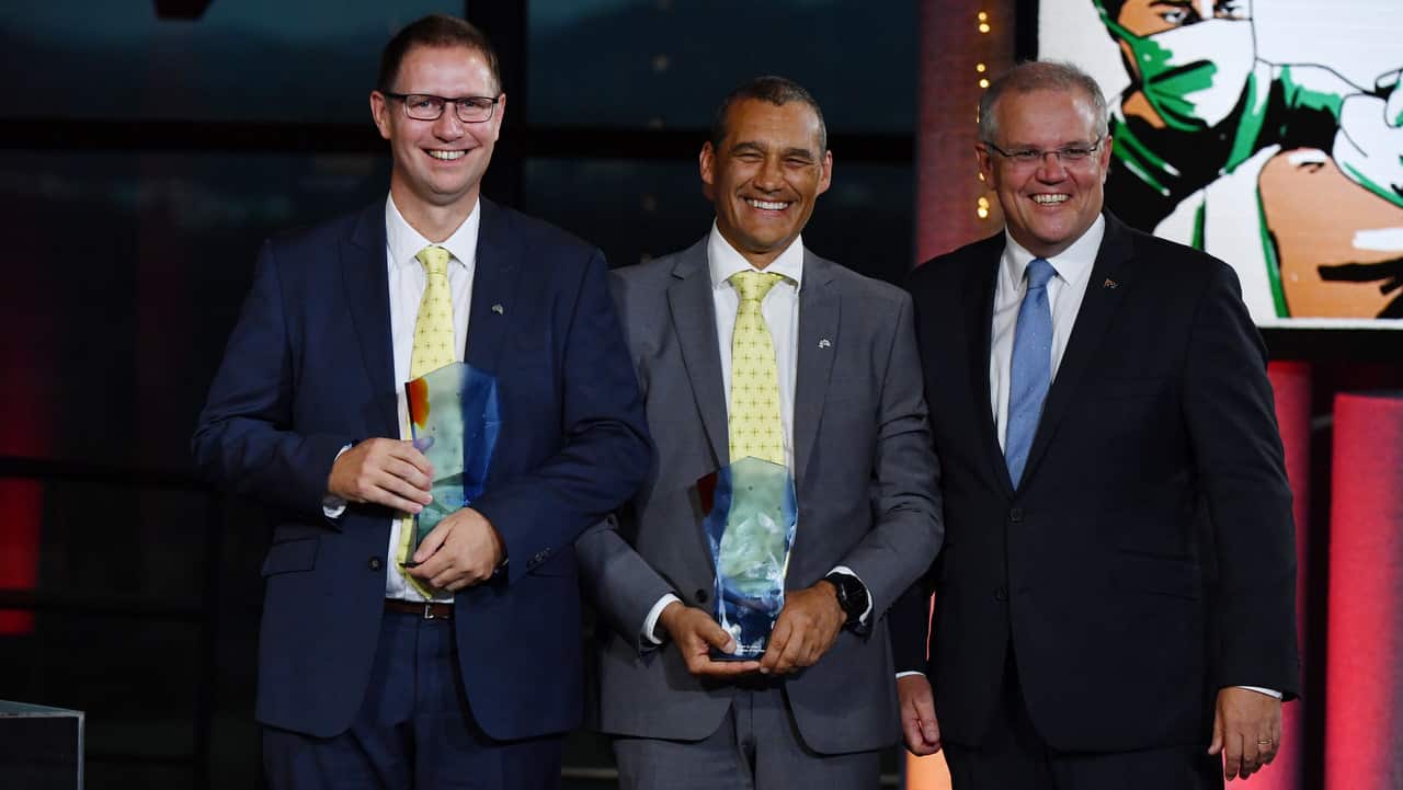 The 2019 Australians of the Year with Prime Minister Scott Morrison at the ceremony on Friday.