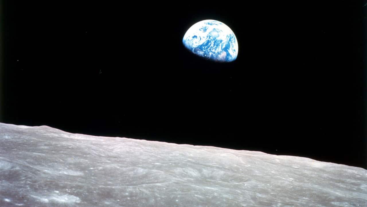 The earth as pictured from Apollo 8, the first manned mission to the moon, taken in lunar orbit on 24 December 1968.