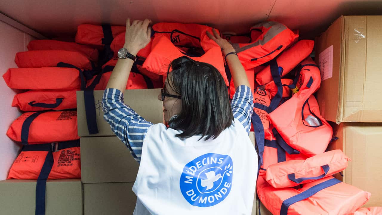 The rescue ship is equipped with speedboats, life rafts and a first aid station.