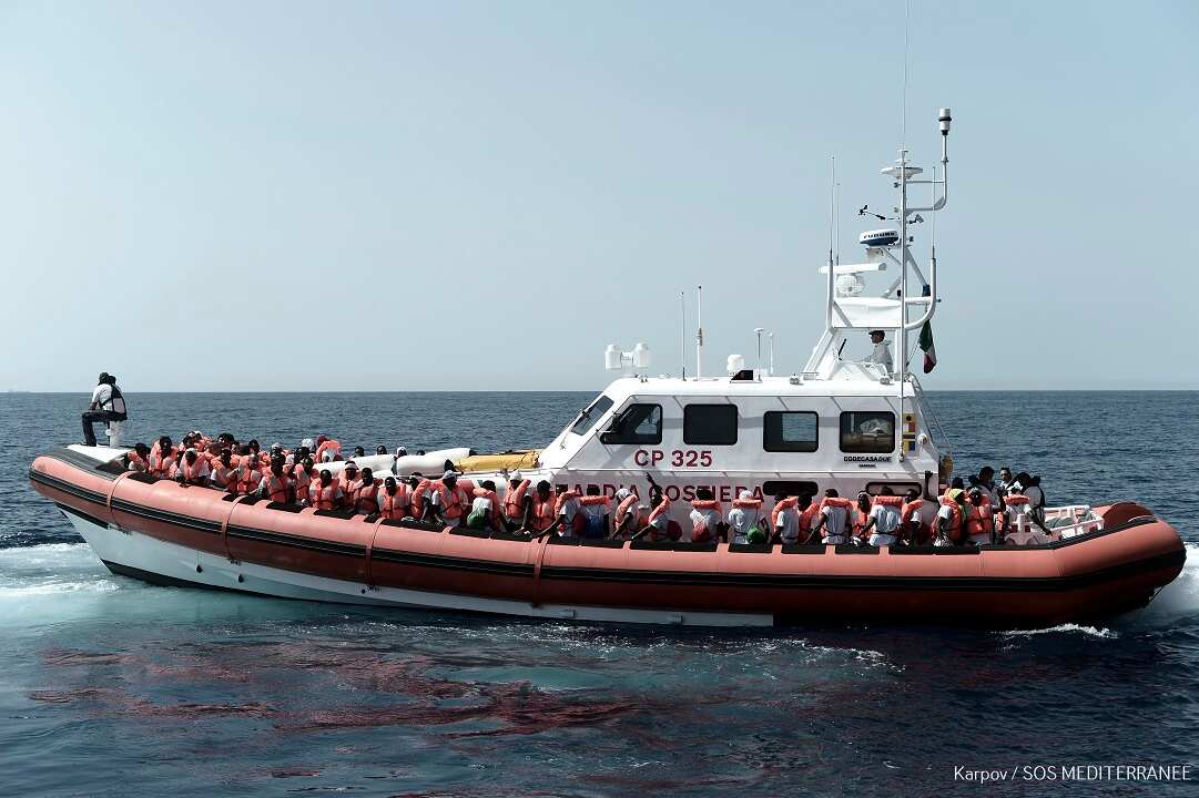 June 12, 2018: The migrants were transferred from the Aquarius ship to Italian Coast Guard boats.