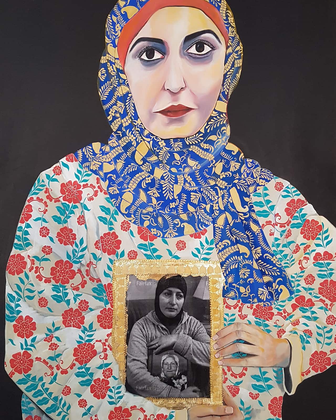 Amani Haydar's Archibald Prize entry in 2018, titled 'Insert Headline Here'.