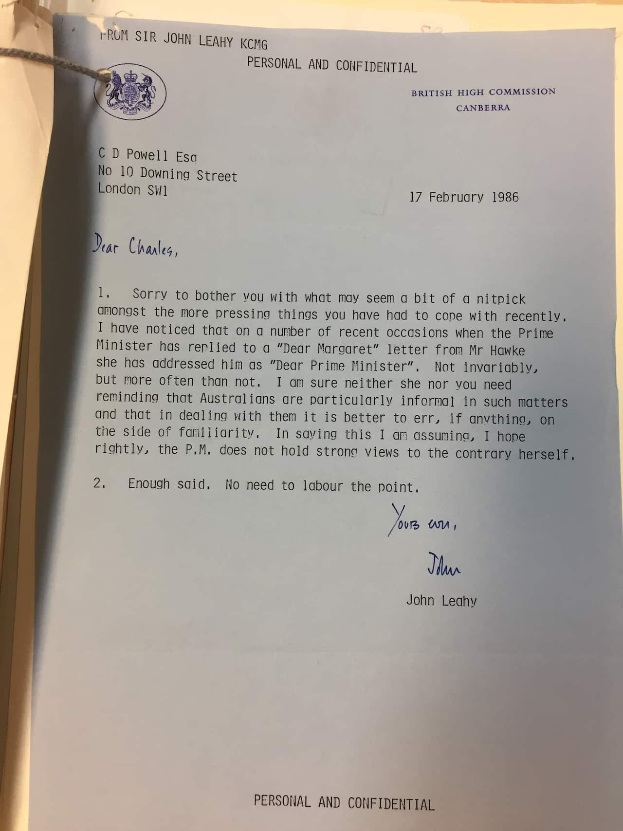 The Foreign and Commonwealth Office expressed frustration at Mrs Thatcher’s refusal to warmly address letters to Bob Hawke